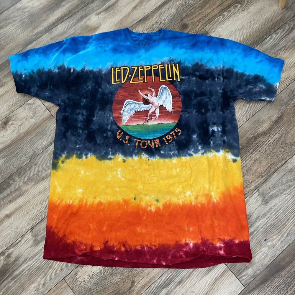 Led Zeppelin Shirt Mens 4XL Tie Dye U.S. Tour 1975 Band Rock Rainbow Graphic